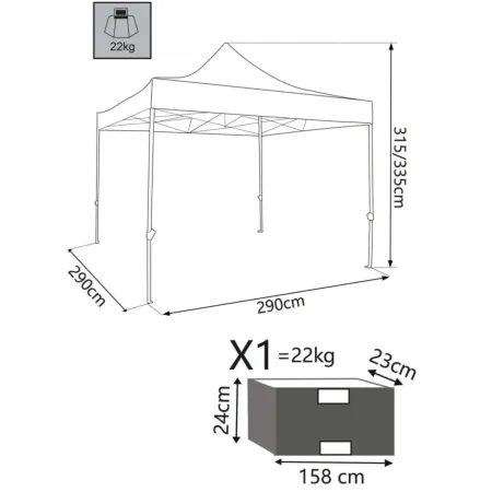 Gazebo da Esterno Pieghevole 290x290 m Bianco in Acciaio Poliestere