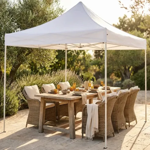 Gazebo da Esterno Pieghevole 290x290 m Bianco in Acciaio Poliestere