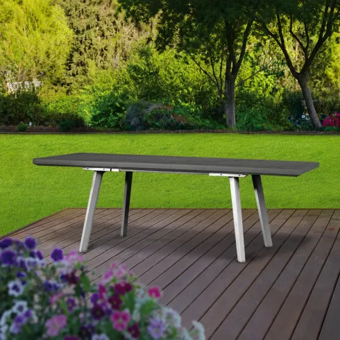 Tavolo Allungabile da Esterno Bianco Grigio Effetto Legno 162-241 cm