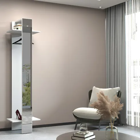 Appendiabiti da Ingresso con Specchio Bianco 2 Ripiani 50x35x191cm