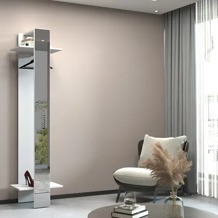 Appendiabiti da Ingresso con Specchio Bianco 2 Ripiani 50x35x191cm