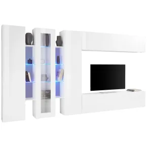 Parete Attrezzata Soggiorno Asimmetrica 340cm Colonne Vetrina Porta Tv