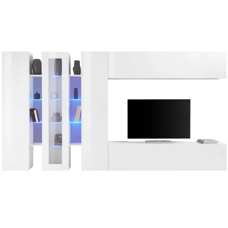 Parete Attrezzata Soggiorno Asimmetrica 340cm Colonne Vetrina Porta Tv