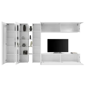 Parete Attrezzata Soggiorno Asimmetrica 340cm Colonne Vetrina Porta Tv 2