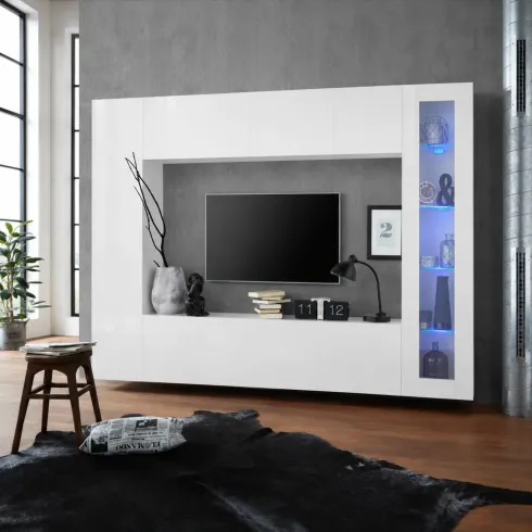 Mobile Soggiorno Vetrina Porta TV da Parete Pavimento 260cm Bianco