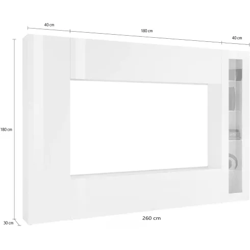 Mobile Soggiorno Vetrina Porta TV da Parete Pavimento 260cm Bianco