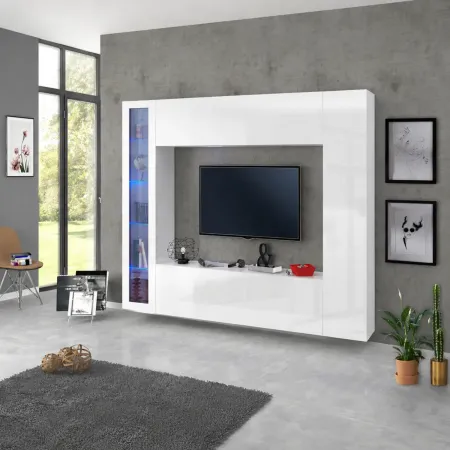 Mobile Soggiorno Vetrina Porta TV da Parete Pavimento 260cm Bianco