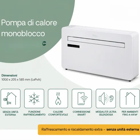 Condizionatore Monoblocco WiFi Caldo Freddo 3,5 kW Pannello Touch