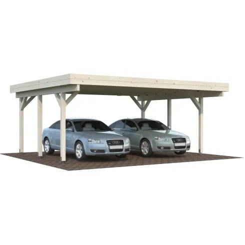Carport Auto Doppio in Legno Abete Grezzo 600x562x321 cm con Copertura