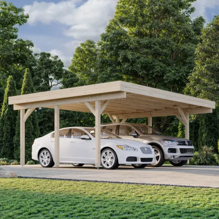 Carport Auto Doppio in Legno Abete Grezzo 600x562x321 cm con Copertura