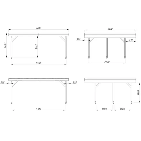 Carport Auto Doppio in Legno Abete Grezzo 600x562x321 cm con Copertura
