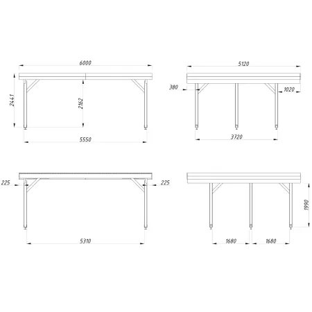 Carport Auto Doppio in Legno Abete Grezzo 600x562x321 cm con Copertura