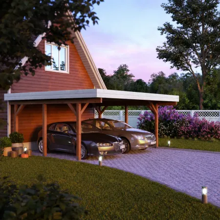 Carport Auto Doppio in Legno Abete Grezzo 600x562x321 cm con Copertura