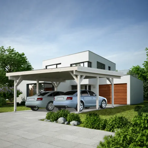 Carport Auto Doppio in Legno Abete Grezzo 600x562x321 cm con Copertura