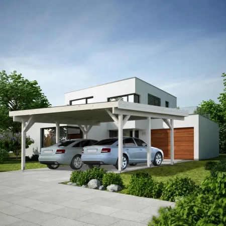 Carport Auto Doppio in Legno Abete Grezzo 600x562x321 cm con Copertura