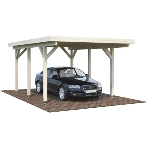 Carport Auto Singolo Legno Abete Grezzo 360x512x230 cm con Copertura