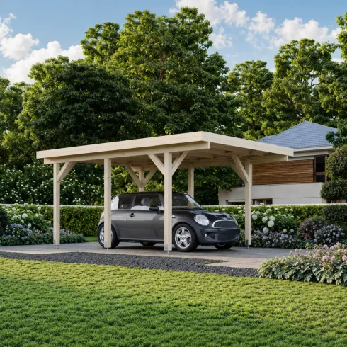Carport Auto Singolo Legno Abete Grezzo 360x512x230 cm con Copertura