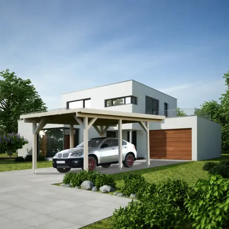 Carport Auto Singolo Legno Abete Grezzo 360x512x230 cm con Copertura