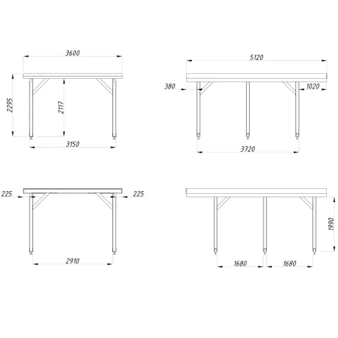 Carport Auto Singolo Legno Abete Grezzo 360x512x230 cm con Copertura