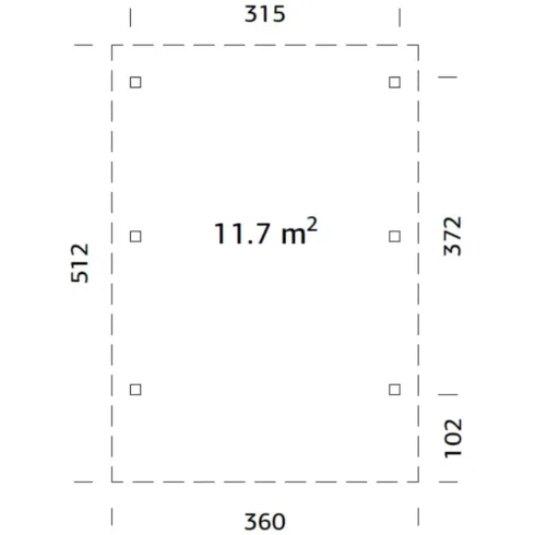 Carport Auto Singolo Legno Abete Grezzo 360x512x230 cm con Copertura