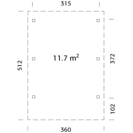 Carport Auto Singolo Legno Abete Grezzo 360x512x230 cm con Copertura