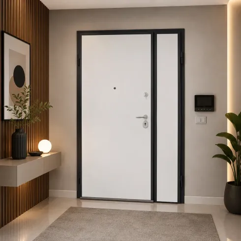 Portone Blindato Interno 2 Ante Porta Classe 3 Liscio Cilindro Europeo Noce