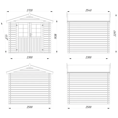 Casetta in Legno da Giardino 250x250 cm Blockhouse 28 mm Doppia Porta