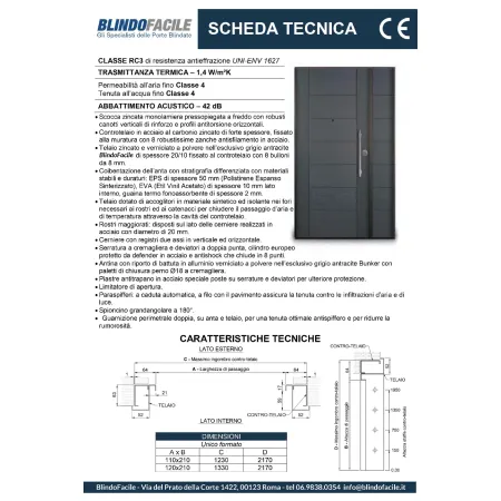 Porta Blinda 2 Ante da Interno Configurabile Classe 3-4 Noce e Bianco