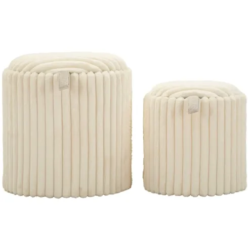 Set 2 Pouf Contenitori Imbottiti Bianco Seduta Tavolino Soggiorno Camera