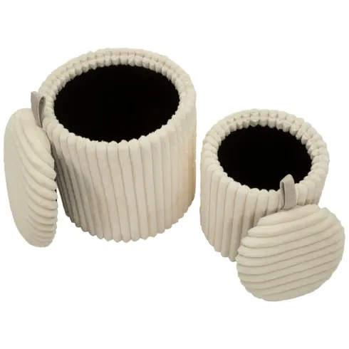 Set 2 Pouf Contenitori Imbottiti Bianco Seduta Tavolino Soggiorno Camera
