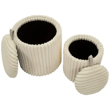 Set 2 Pouf Contenitori Imbottiti Bianco Seduta Tavolino Soggiorno Camera