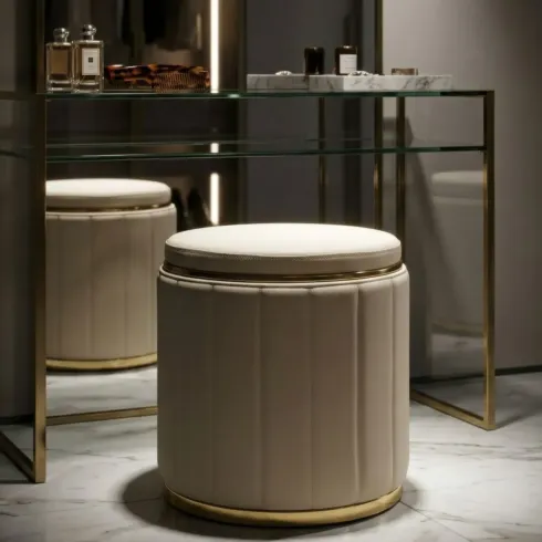 Pouf con Contenitore Similpelle Crema Oro Moderno Soggiorno Camera