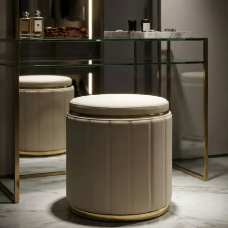 Pouf con Contenitore Similpelle Crema Oro Moderno Soggiorno Camera