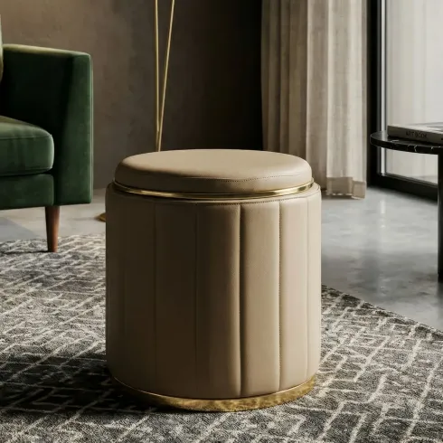 Pouf con Contenitore Similpelle Marrone Oro Moderno Soggiorno Camera