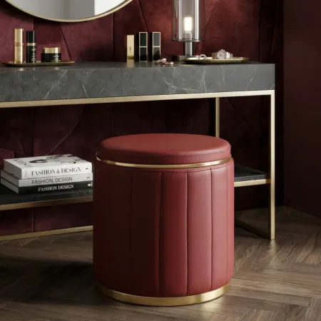Pouf con Contenitore Similpelle Rosso Oro Moderno Soggiorno Camera