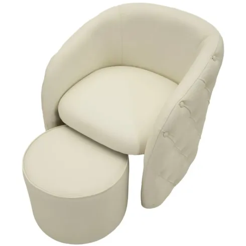 Poltrona con Pouf Poggiapiedi Bianco Similpelle per Soggiorno Camera