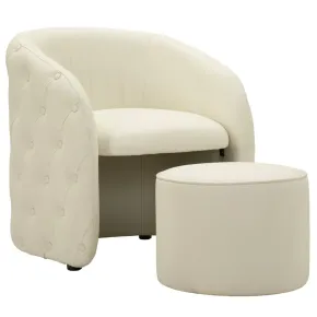 Poltrona con Pouf Poggiapiedi Bianco Similpelle per Soggiorno Camera