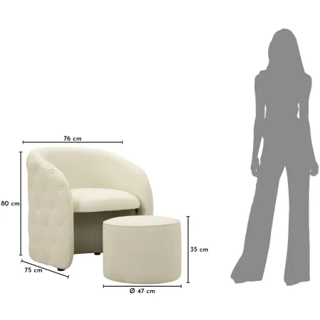 Poltrona con Pouf Poggiapiedi Bianco Similpelle per Soggiorno Camera