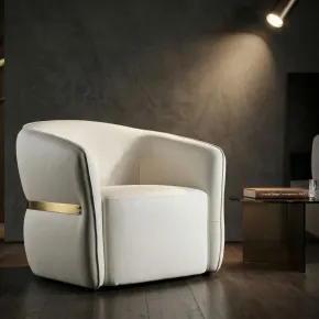 Poltrona con Braccioli Similpelle Bianco Base Metallo Oro Soggiorno 2