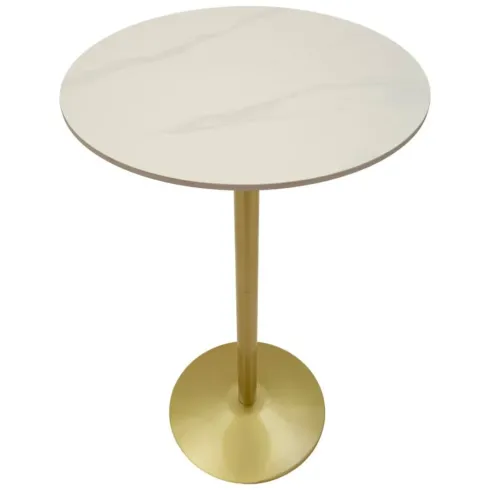 Tavolo da Bar Alto in Metallo Oro 60x60x103cm con Piano Effetto Marmo
