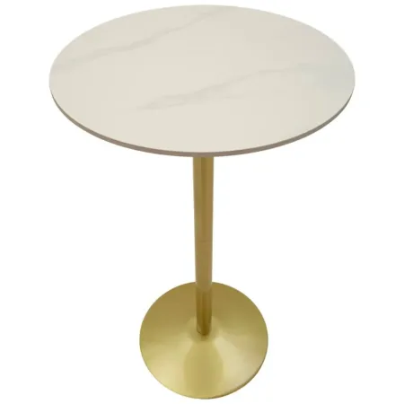 Tavolo da Bar Alto in Metallo Oro 60x60x103cm con Piano Effetto Marmo