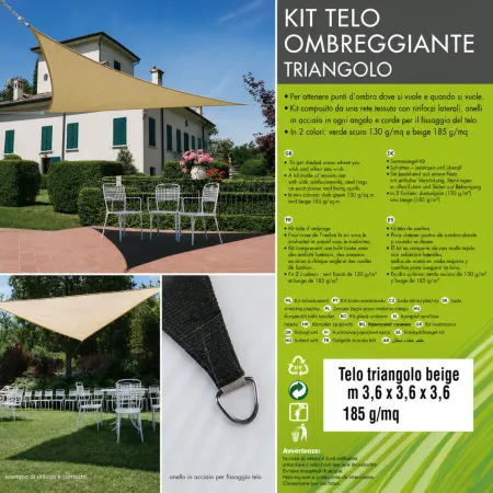 Vela Ombreggiante Triangolare Beige 360x360x360cm in HDPE Esterno