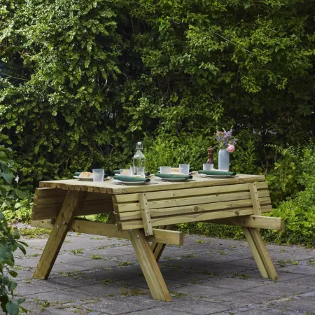 Tavolo Picnic in Legno da Esterno con Panche Richiudibili 177x153x76cm