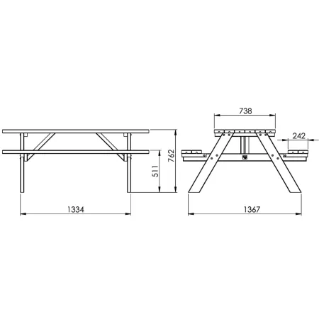 Tavolo Picnic in Legno Termotrattato Panche Richiudibili 177x153x76cm