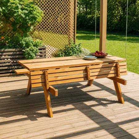 Tavolo Picnic in Legno Termotrattato Panche Richiudibili 177x153x76cm