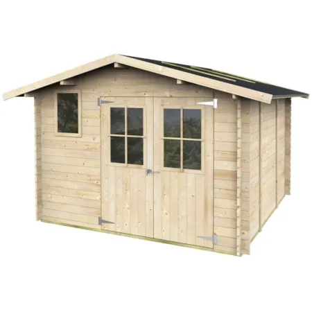 Casetta in Legno con Pavimento 3x3 m Block House Doopia Porta Finestra
