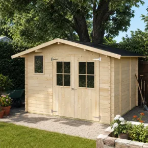 Casetta in Legno con Pavimento 3x3 m Block House Doopia Porta Finestra 2