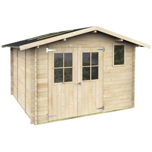 Casetta in Legno con Pavimento 3x3 m Block House Doopia Porta Finestra
