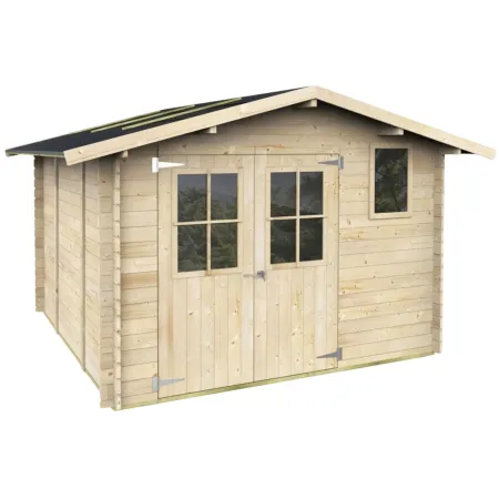 Casetta in Legno con Pavimento 3x3 m Block House Doopia Porta Finestra