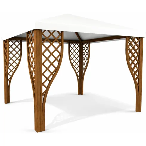 Gazebo in Legno Impregnato 3x3 m Noce Copertura in PVC Bianco Giardino